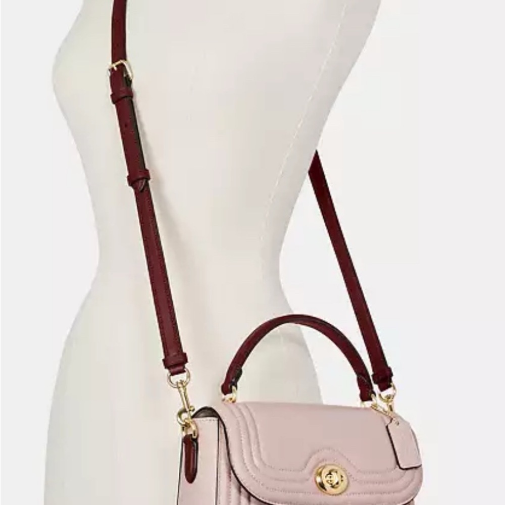 Coach Pink with Burgundy straps Leather Handbag - Picture 16 of 16